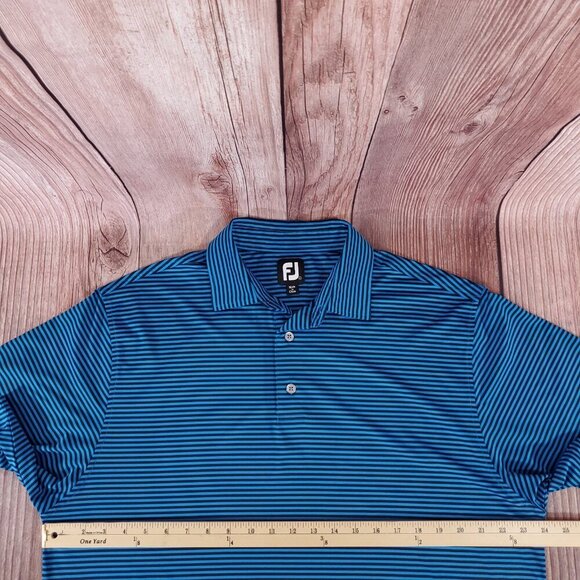 Footjoy FJ Mens Size Large Blue Black Striped SS Golf Performance Polo Shirt - Picture 11 of 12